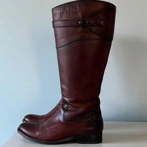 Frye Penny button tall leather boots brown size 8 extended calf